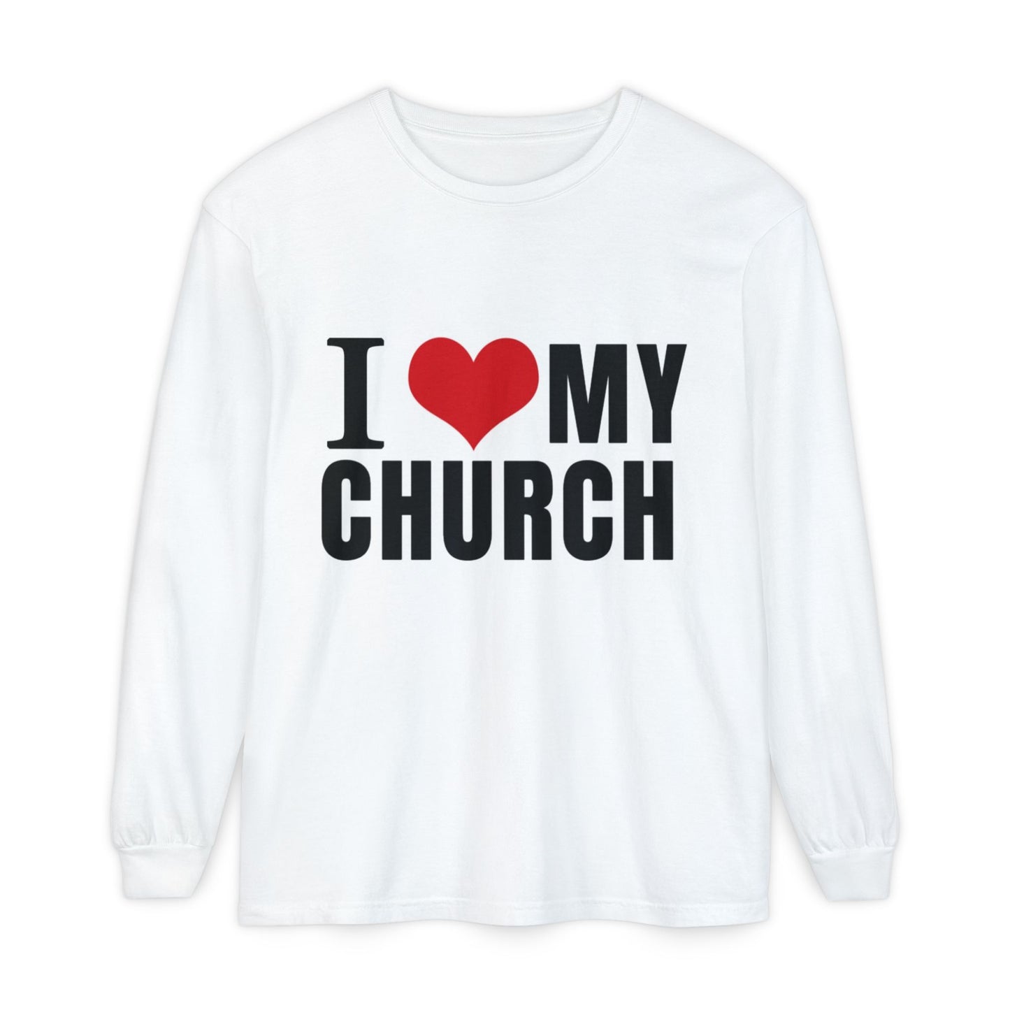 "I Love my Church" Unisex Garment-dyed Long Sleeve T-Shirt