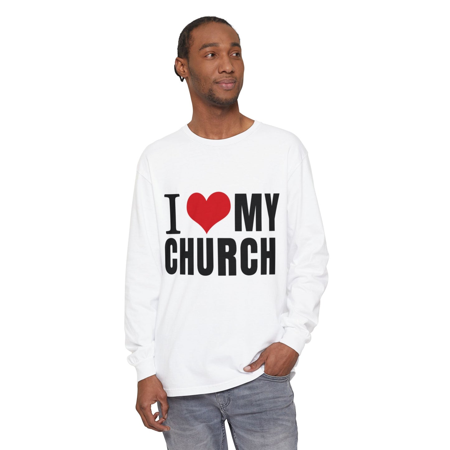 "I Love my Church" Unisex Garment-dyed Long Sleeve T-Shirt