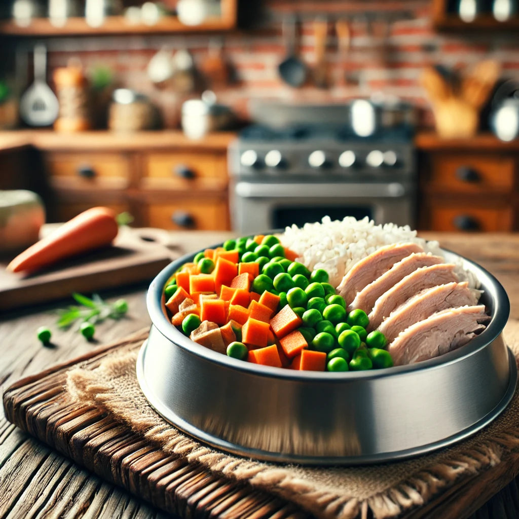 Fresh Chopped Turkey and Rice w/Carrots and Sweet Peas